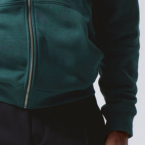 Sweat-shirt à capuche vert foncé pour homme, coupe classique, en molleton de coton, décontracté, hiver, poche brodée - Product Image 4