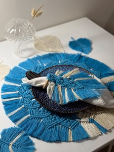 Artistic Blue Macrame Handmade Boho <b>Table</b> <b>Mats</b> Dining <b>Table</b> Placemats Perfect For Plates Bowls Cups And Cutlery Setup From India - Product Image 6
