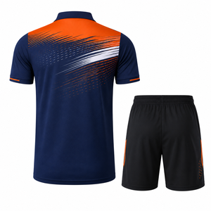 ชุดเสื้อโปโลเทนนิสผู้ชายแบบซับลิเมชั่นพร้อมกางเกงขาสั้น ชุดกีฬาพิมพ์ลายเรขาคณิต ระบายเหงื่อได้ดี ทรงปกติ ใส่ได้ทุกฤดู - Product Image 2