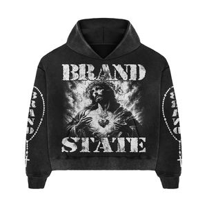 Chándal Unisex de Tela Gruesa Color Marrón con Lavado Ácido |   Conjunto de Sudadera con Capucha y Pantalones |   Entrenamiento de jogging personalizado OEM - Product Image 2