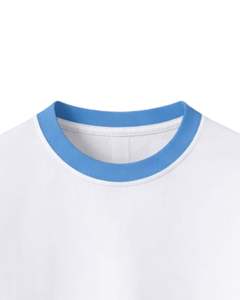 Camiseta Ringer Blanca y Azul Cielo Personalizada para Mujer con Doble Raya en las Mangas, Top Casual de Verano de Manga Corta de Algodón - Product Image 4