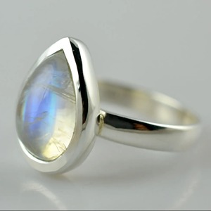 Rainbow Moonstone <b>Ring</b> 925 Sterling <b>Silver</b> Handmade <b>Statement</b> Promise <b>Ring</b> for Women Boho Pear June Birthstone Jewelry - Product Image 2
