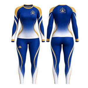 Yoga Club Women's 2-Piece Long Sleeve Yoga Set Crew Neck Full Length Gradient Color Spandex Breathable Mid Waist Four-Way - Product Image 1