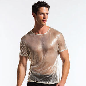 Camiseta de malla para hombre, transpirable, transparente, de manga corta, estilo urbano, para discoteca, a la moda. - Product Image 2