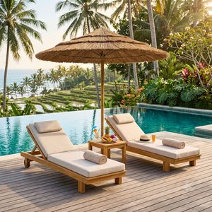 Ensemble de chaises longues en teck réglables de luxe ARTERRA avec coussin, table et parasol, mobilier de resort haut de gamme - Product Image 5