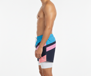 Shorts de bain 2-en-1 personnalisés pour hommes en satin 100 % polyester avec doublure de compression, séchage rapide et tendance - Product Image 3