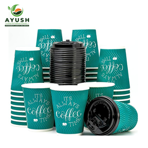 Vasos desechables Ripple Wall Paper de 4oz - 16oz con tapas para protección contra el calor con logo personalizado. - Product Image 6