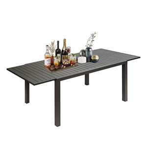 Tavolo da Pranzo Estensibile in Alluminio Nero per Esterni, Rettangolare, per 6-8 Persone, Ideale per Giardino, Prato, Portico, Bistrot - Product Image 1