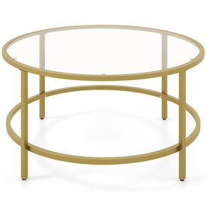 Tavolino da Caffè Rotondo con Piano in Vetro Temperato da 35,5 Pollici per Soggiorno - Product Image 5