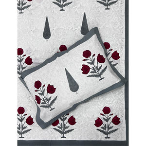 ผ้าปูที่นอนลายเรขาคณิตสีขาวพิมพ์ลายด้วยมือแบบดับเบิ้ลมัลติไวท์ บัตต้า ผ้าฝ้าย 200 เส้นด้าย ระบายอากาศได้ดี เหมาะสำหรับใช้ในบ้าน โรงแรม และงานตกแต่ง - Product Image 1