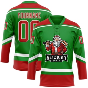 Venta al por Mayor del Jersey de Hockey 3D con Cuello de Encaje de Papá Noel Verde Hierba Rojo-Blanco Personalizado de OMMIZ INDUSTRY, el Más Vendido - Product Image 1