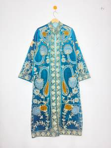 <b>Womens</b> Teal Velvet Mandarin Collar Suzani Embroidered Eco-Friendly Lightweight Floral Pattern Bomber <b>Jacket</b> Ethnic Wholesale - Product Image 1