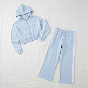 Créez votre propre ensemble de sweat-shirts à capuche zippés courts et de pantalons de survêtement à jambes droites pour femmes, en molleton de coton doux tricoté, personnalisable, vente en gros - Product Image 4
