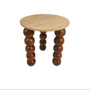 Round Wooden Top Side Table Curved Metal X Frame Minimalist Modern Handcrafted Eco Friendly Living Room Bedroom Furniture - Product Image 2