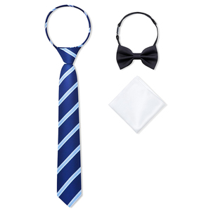 Ensemble cravate ajustable à fermeture éclair et pochette de costume blanche pour garçons, accessoires de tenue de cérémonie et uniforme scolaire - Product Image 1