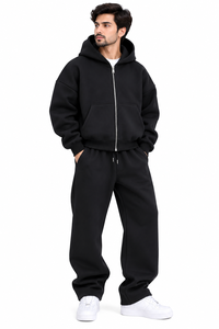 Ensemble de survêtement bleu ardoise oversize pour homme – Sweat à capuche et pantalon de jogging large – 2 pièces décontractées coupe ample style streetwear - Product Image 2