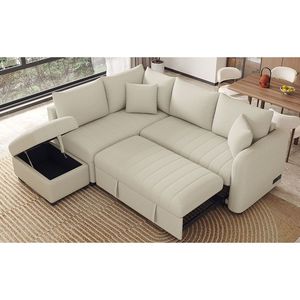 82.6\" L-Shaped Sectional Pull-Out <b>Sofa</b> <b>Bed</b> Movable <b>Storage</b> Ottoman Two USB Ports Power Sockets Sleek Sleeper <b>Sofa</b> Unique - Product Image 2