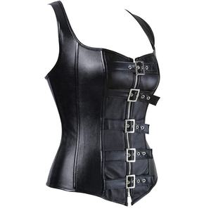 Women's Goth <b>Punk</b> Plus-Size Zipper Leather Lace Corset Shapewear Hip Enhancer Latex Waist Trainer Satin Fabric Seamless Quick - Product Image 4