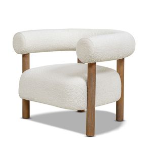 Poltrona Moderna Stile Mid-Century Fuji 37 Pollici con Braccioli a Cilindro in Bouclé Bianco Avorio per Soggiorno - Product Image 6