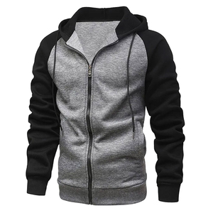 Sweat-shirt à capuche zippé noir à manches raglan, coupe oversize, décontracté, pour le printemps, en molleton bouclette 100% coton respirant - Product Image 1