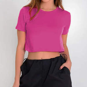 T-shirt court ample et tendance pour femme, col rond, noir teint, pour service OEM, nouvelle mode - Product Image 5
