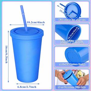 Gobelet à bulles en acrylique mat de 16 oz avec logo personnalisé imprimé, double paroi, réutilisable, avec paille et couvercle - Product Image 2