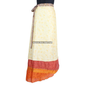 <b>Beach</b> Wear Vintage Silk Saree <b>Magic</b> 38" Long Length Wrap Vintage Silk Double Layer Reversible <b>Magic</b> Wrap Skirt Dress for Women - Product Image 5