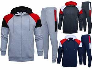 High Quality 350gsm Men's Color Block Tracksuit Set Raglan Sleeve Full Zip Hoodie and Jogger Pants 2 Piece Fleece Sweatsuit - Product Image 1