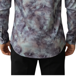 Camisa de Manga Larga para Hombre, Estampado Abstracto Gris Púrpura, Corte Entallado, Estilo Casual y Elegante para Fiestas y Eventos - Product Image 6