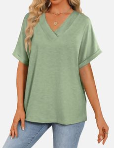 T-shirts à manches courtes pour femmes, col en V, coupe ample, décontractés, basiques, pour l'été - Product Image 1