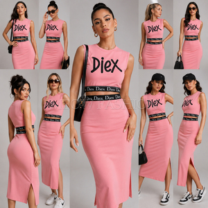 Entrega Rápida: Conjuntos de Ropa para Mujer, Tops Cortos Elásticos sin Mangas y Faldas con Abertura, Diseños Surtidos, Listos para Enviar, Estilo Bodycon - Product Image 4
