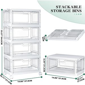 Contenitori di Plastica Impilabili a 4 Livelli da 23 QT con Ruote, Organizzatori per Armadio, Scatole per Camera da Letto e Soggiorno, per Organizzazione Vestiti - Product Image 2