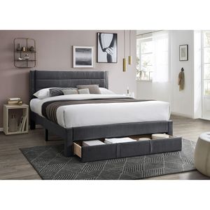 Letto Matrimoniale Contemporaneo di Lusso con Cassetto Contenitore, Testiera Imbottita in Velluto a Coste Grigio Antracite - Product Image 2