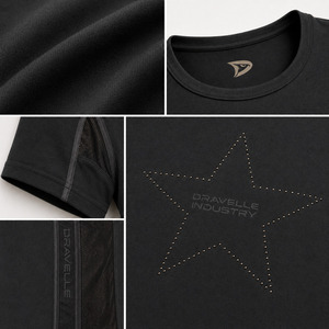 T-shirt slim fit Y2K, noir anthracite, manches courtes, style streetwear, avec motif étoile en strass couleur bronze, panneaux latéraux en maille transparente - Product Image 6