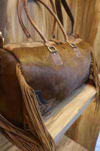 Sac de voyage en cuir de vachette véritable Western avec franges et pompons, sac de week-end - Product Image 2