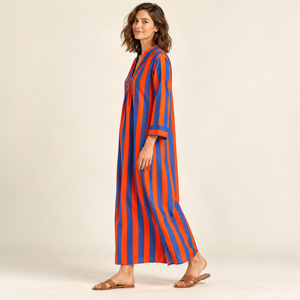 Striped V-Neck Maxi Kaftan <b>Dress</b> <b>Loose</b> Fit Three Quarter Sleeve Summer Casual Woven Polyester Long <b>Dress</b> - Product Image 5