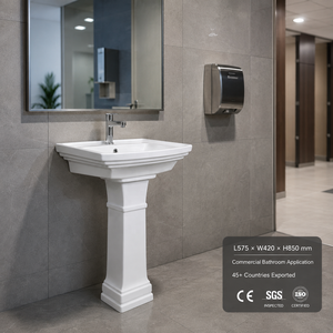 Lavabo de salle de bain rectangulaire sur pied en surface solide, design traditionnel, finition polie, drain intégré, capacité 12L - Product Image 5