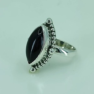 Black Onyx <b>Ring</b> 925 Sterling <b>Silver</b> Handmade Boho <b>Statement</b> Promise <b>Ring</b> for Women Natural Black Onyx Marquise July Birthstone - Product Image 4