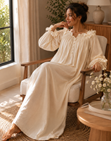 Robe de nuit pour femme, modèle explosif, de bonne qualité, respirante, en coton uni, ample, à manches longues, pour l'été - Maria Garments