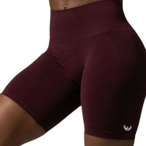 Shorts de compression sans couture bordeaux pour femme, taille mi-haute, extensibles, anti-transparence, pour la gym, l'entraînement, la course, le fitness, le yoga et les activités sportives - Product Image 4