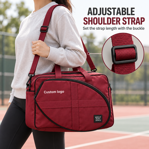 Sac de sport personnalisé pour raquette de squash avec poche avant incurvée à fermeture éclair, bandoulière amovible et poignées, sangle réglable - Product Image 6