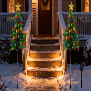 Set di 2 Luci Solari per Albero di Natale da Esterno, 95 cm, IP44 Impermeabili, 100 LED, 4 Colori, 8 Modalità per Decorazioni e Ornamenti - Product Image 1