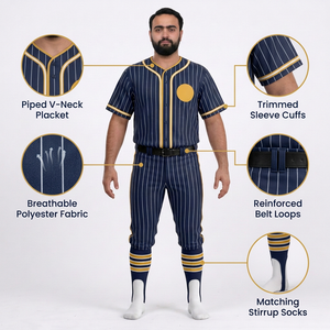 Ensemble de vêtements de baseball pour hommes, pantalon en jersey uni bleu marine, manches courtes, col en V, fermeture à boutons, respirant, antibactérien, 100% polyester - Product Image 6