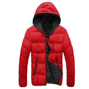 Veste d'hiver matelassée pour homme, personnalisée par le fabricant, noire avec capuche contrastante orange, chaude et épaisse, vêtement d'extérieur matelassé - Product Image 5