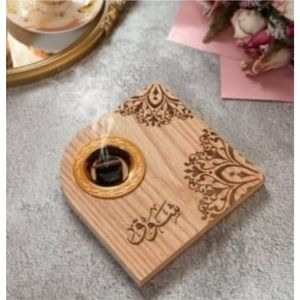 Brûleur d'encens arabe en bois de luxe personnalisé avec calligraphie gravée, Mubkhar, brûleur de charbon d'oud et de bukhoor, plateau, décoration d'intérieur, ensemble Mubkhar - Product Image 1