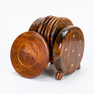 Handcrafted <b>Wooden</b> <b>Coasters</b> with Holder Decorative Inlay Drink Mats Rustic Table Protection <b>Coaster</b> Set for Home Dining Coffee - Product Image 1