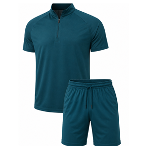 Grace Collection Men's Streetwear Hooded Quarter-Zip Short-Sleeve Top Shorts <b>Set</b> Quick Dry Fleece 100% Polyester Winter Solid - Product Image 5