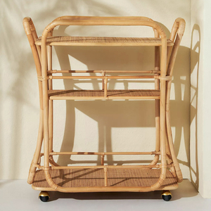 Sustainable rattan food cart stands three-tiered shelving carts best choice drinks trolley - Product Image 2
