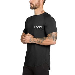 Camiseta de Punto de Manga Corta con Cuello Redondo, Ajustada, Negra, de Secado Rápido, con Logotipo Estampado en la Parte Delantera, para Hombre, Informal, Tejido Transpirable, OEM ODM - Product Image 3