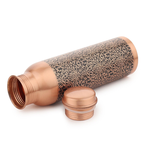 Bouteille d'eau en cuivre martelé 100% pur, 32 oz, design moderne, sac de transport en jute, écologique, portable, anti-fuite, pour la maison et l'extérieur - Product Image 2